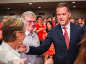 Chris Minns with his parents John and Cara at the Labor Party campaign launch for the 2023 election, held in Hurstville.Picture Facebook